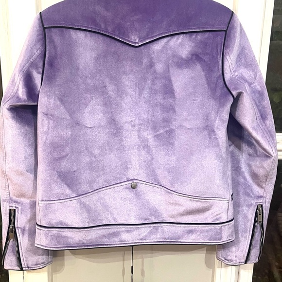PURPLE VELVET PIPED BIKER JACKET - Picture 6 of 6